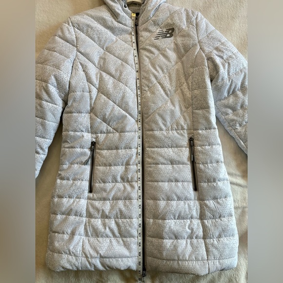 New Balance Long Warm Puffer Coat White Hooded Full Zip with Pockets Size M - Picture 6 of 13
